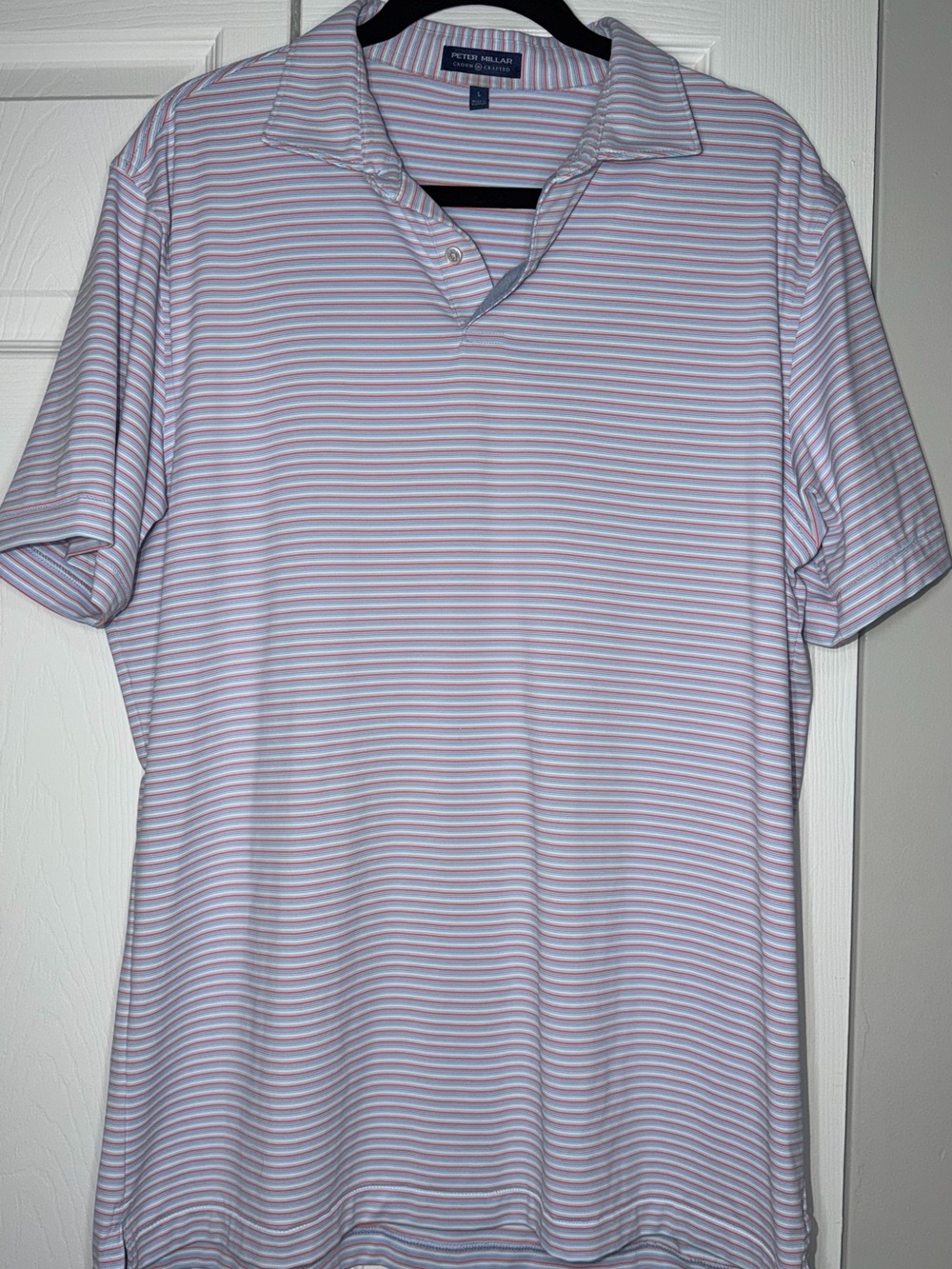 Peter Millar Lavender and White Striped Polo